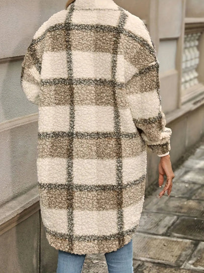 Karierte Fleecejacke Gemütlicher Stil Winter Damen