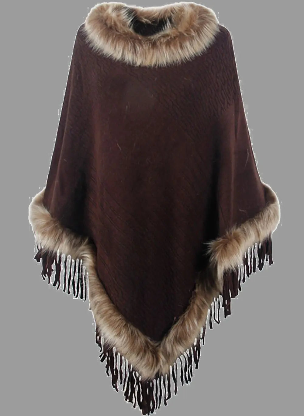 Gestrickter Poncho mit Kunstpelz Cape für Elegante Winter Damen