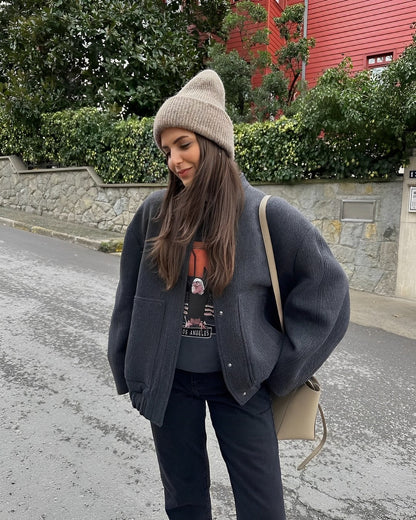 Lässige Locker Geschnittene Teddyjacke Damen