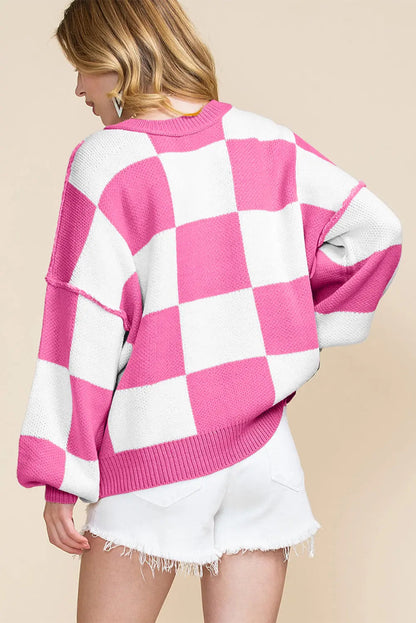 Karierter Kurzer Strickpullover Perfekt Für Winter Damen