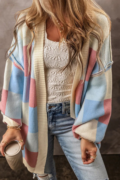 Übergroße Karierte Gestrickte Strickjacke für Winter Damen