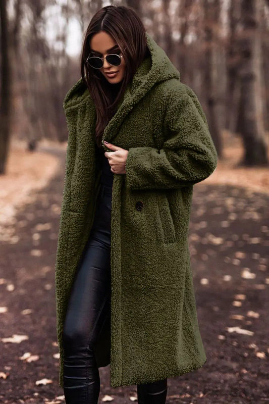 Langer Warmer Kapuzen Kunstpelz Mantel Für Damen