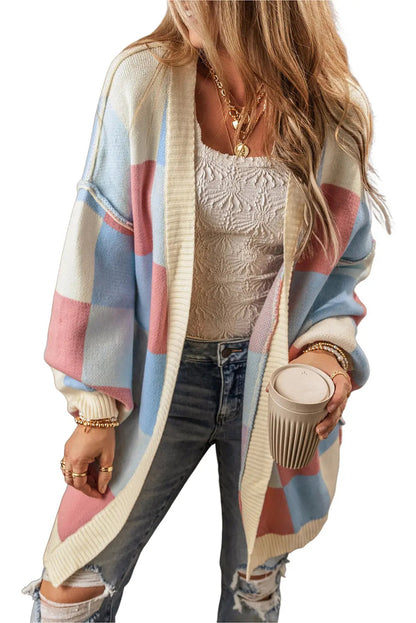 Übergroße Karierte Gestrickte Strickjacke für Winter Damen