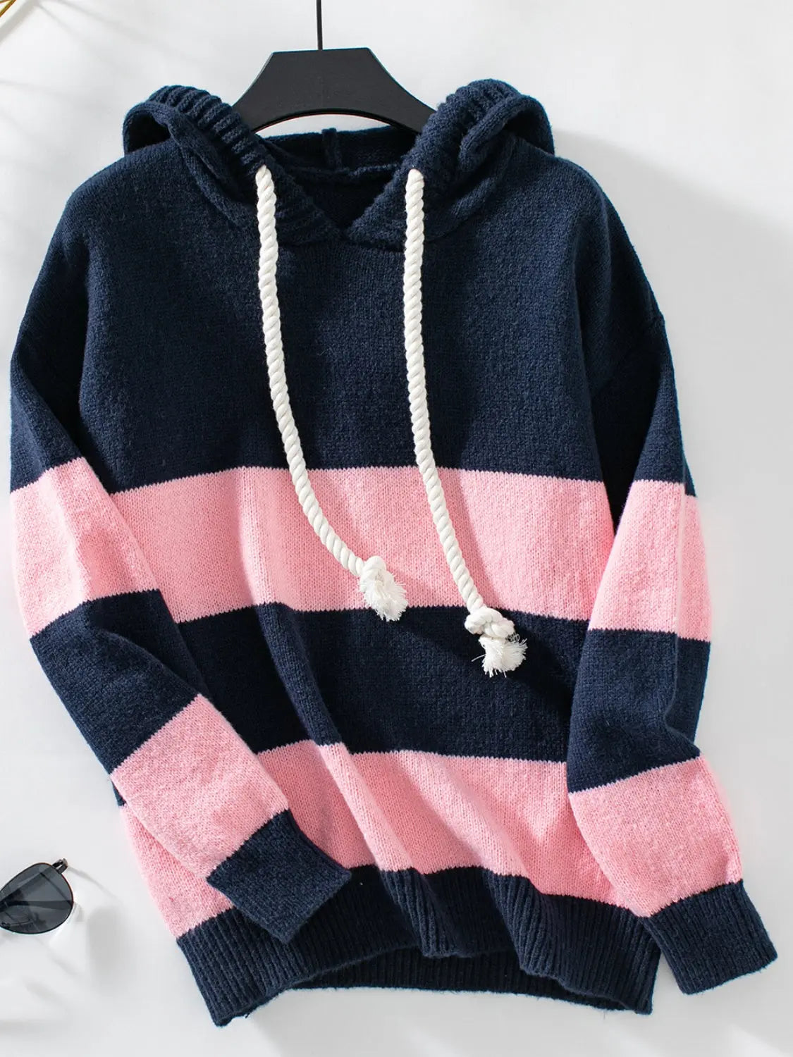 Gestreifter Strick Hoodie Pullover für Gemütliche Winter Damen