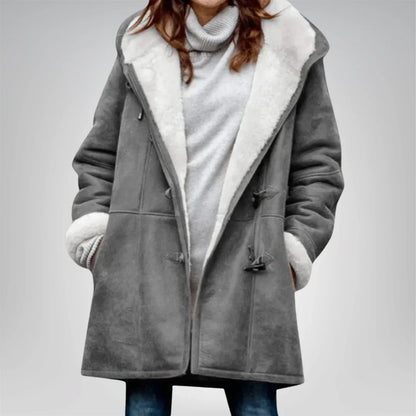 Langer Mantel mit Fleecefutter und Knebelverschluss für Winter Damen