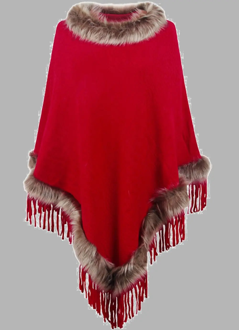 Gestrickter Poncho mit Kunstpelz Cape für Elegante Winter Damen