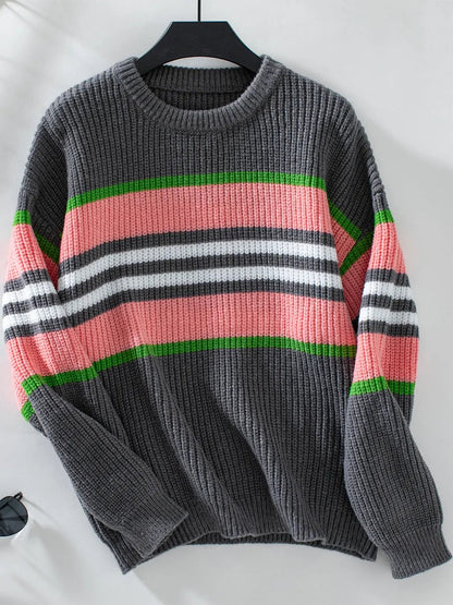 Klassischer Gestreifter Strickpullover Ideal für Tägliche Winter Damen