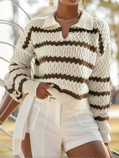 Gestreifter Strickpullover mit Klassischem Kragen für Damen