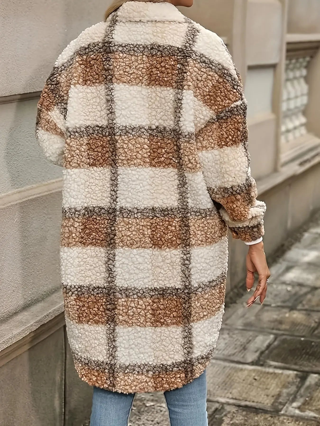 Karierte Fleecejacke Gemütlicher Stil Winter Damen