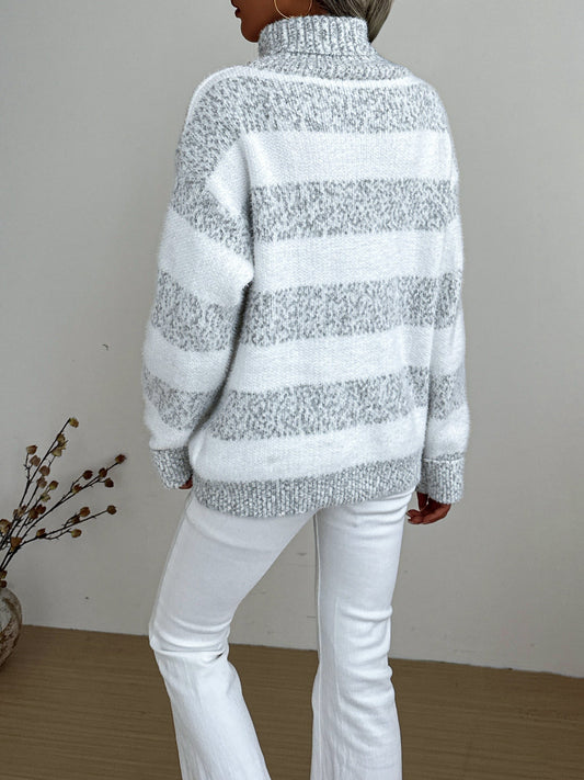 Gestreifter Rollkragen Weicher Strickpullover Winter Damen