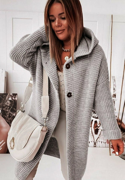 Langer Strick-Cardigan mit Kapuze für Damen