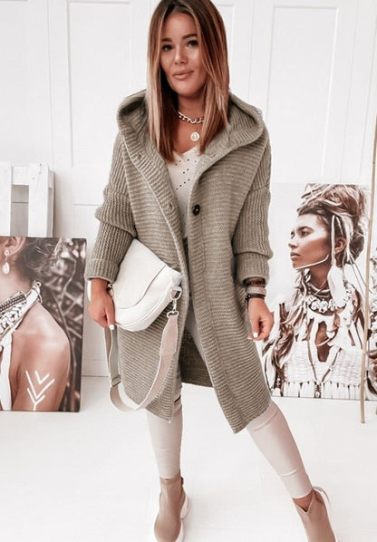 Langer Strick-Cardigan mit Kapuze für Damen