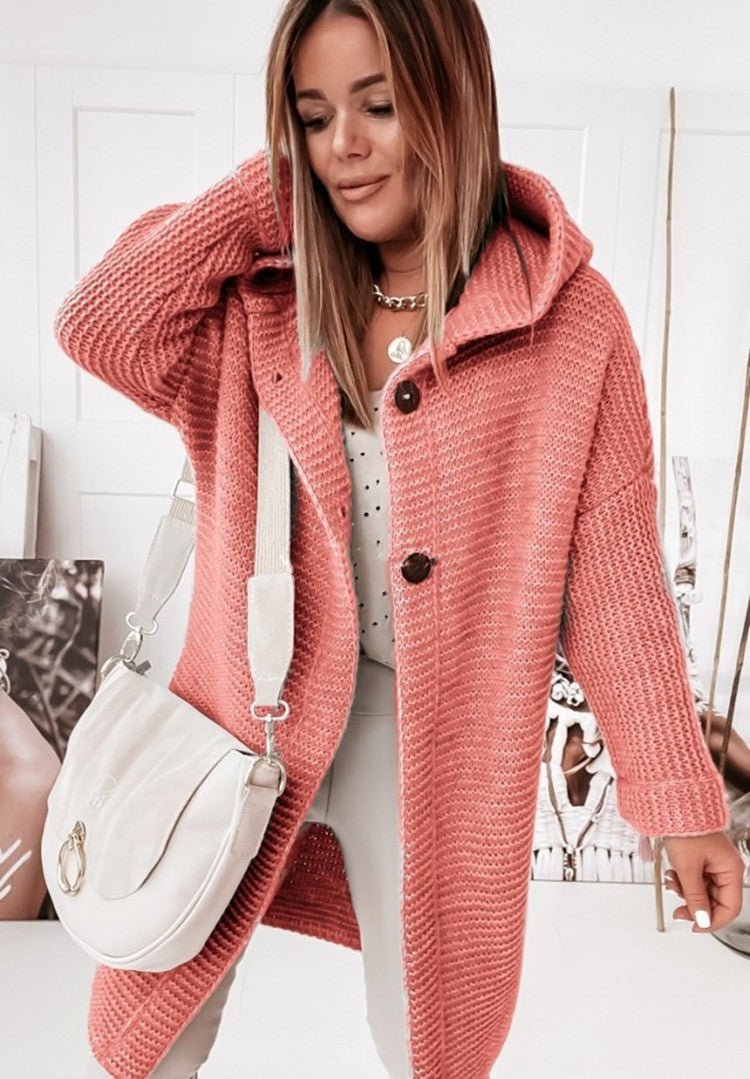 Langer Strick-Cardigan mit Kapuze für Damen