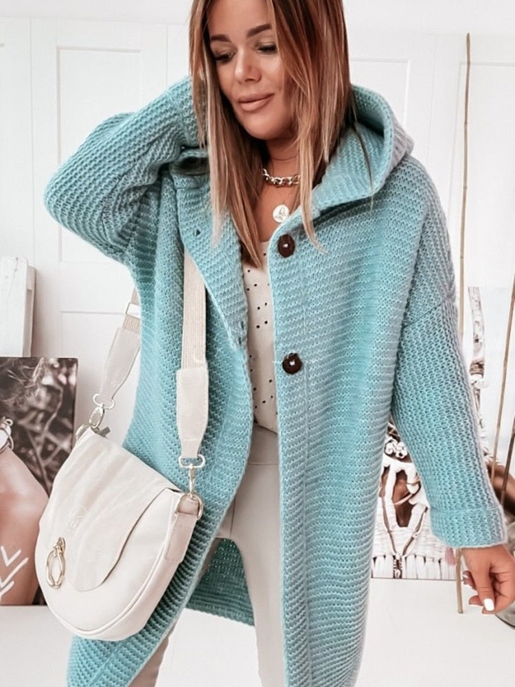 Langer Strick-Cardigan mit Kapuze für Damen
