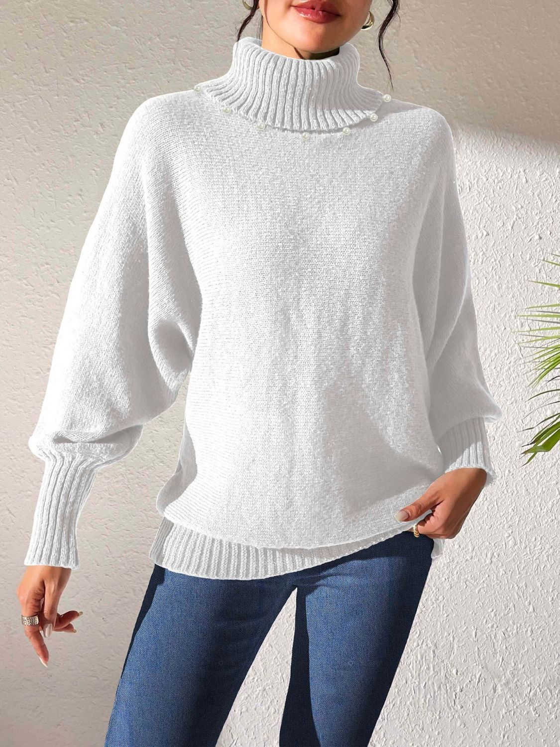 Rollkragen Winterpullover mit Perlendetails Damen