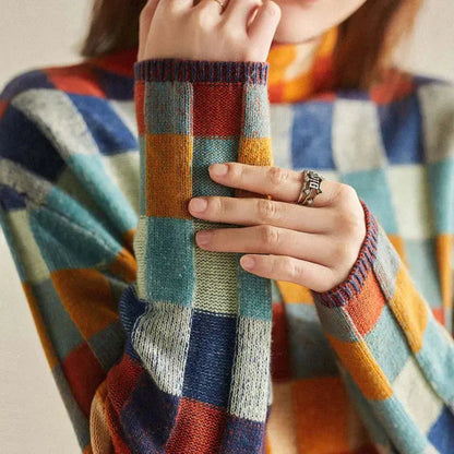 Karierter Strickpullover mit Farbblöcken Winter Damen