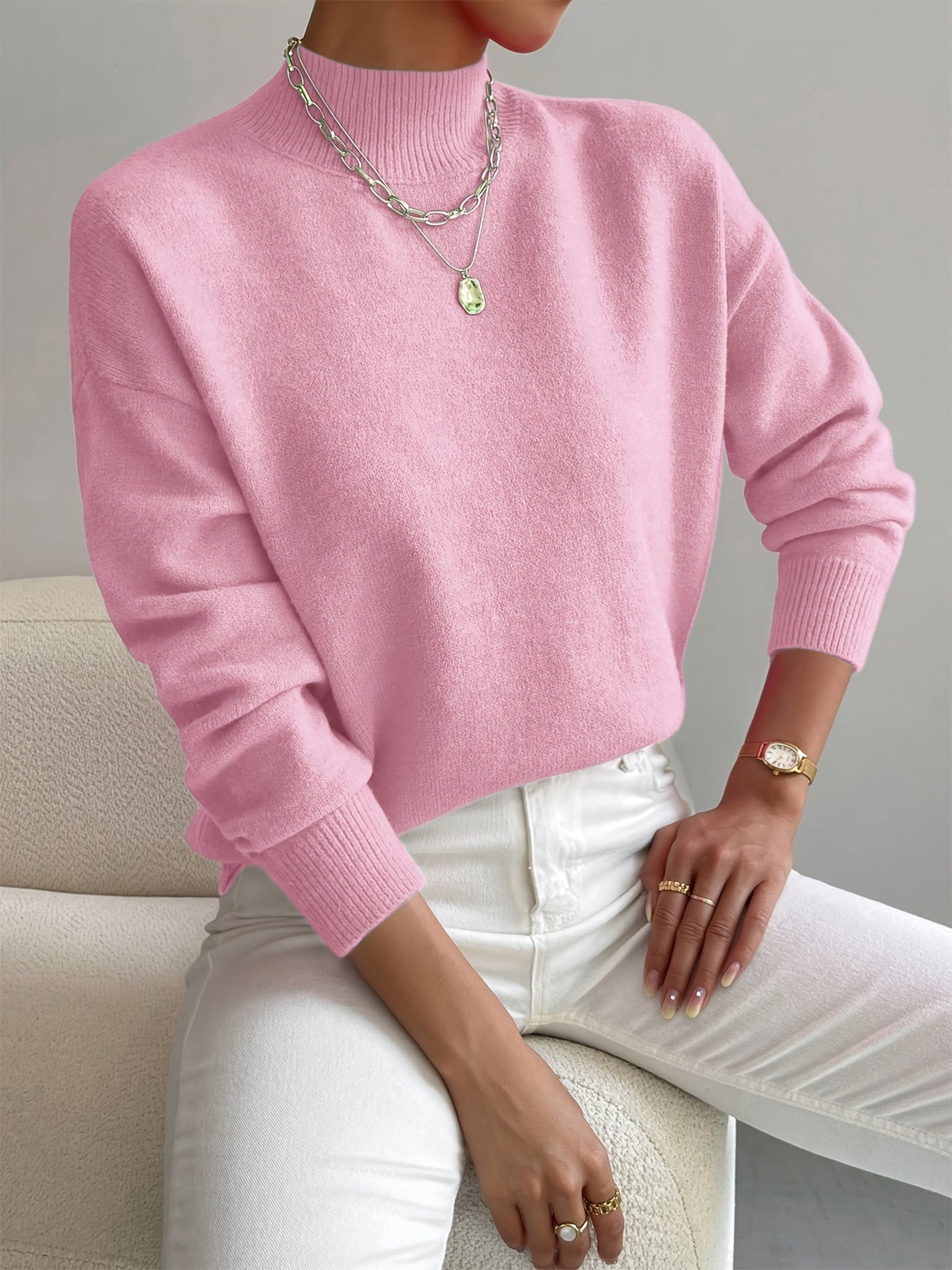 Minimalistischer Stehkragen Winterpullover Damen