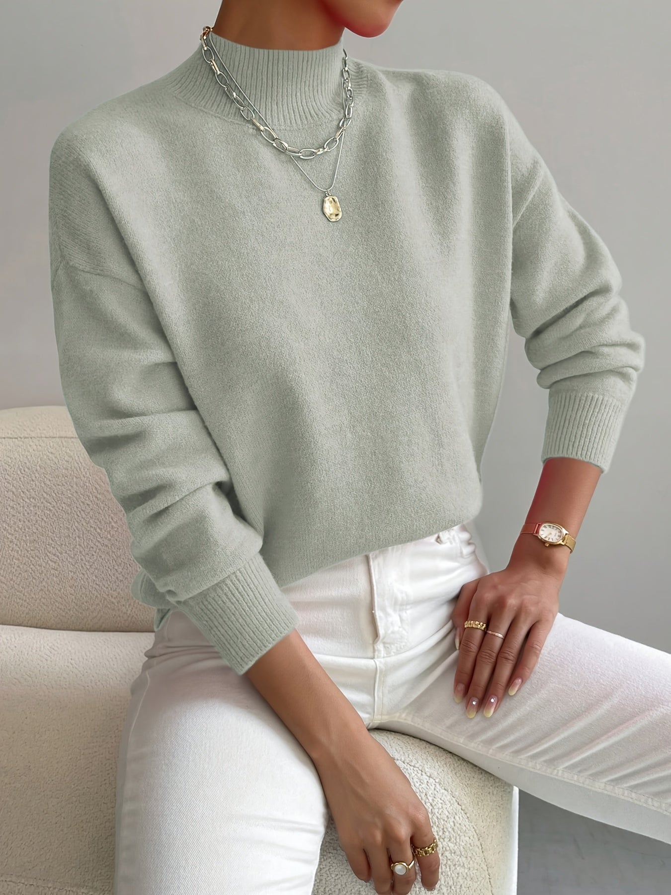 Minimalistischer Stehkragen Winterpullover Damen