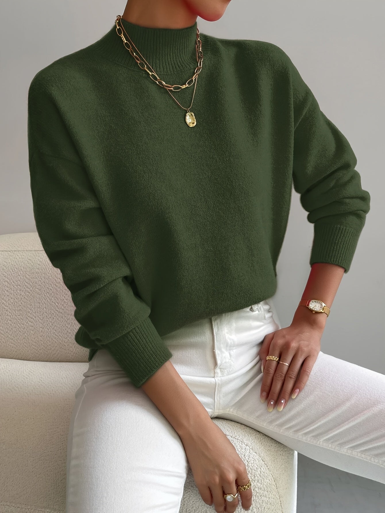 Minimalistischer Stehkragen Winterpullover Damen