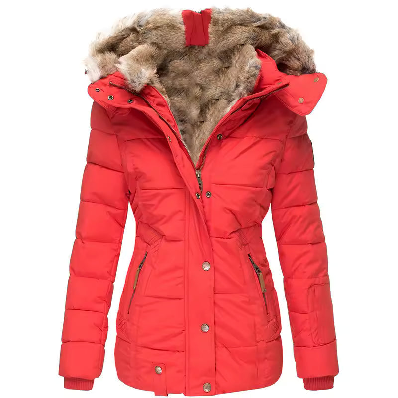 Steppjacke mit Kapuze und Kunstfell für Winter Damen