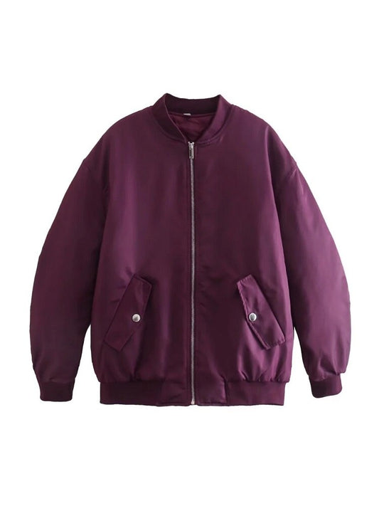 Burgunder Bomberjacke Damen Stylischer Zip-up Casual Look