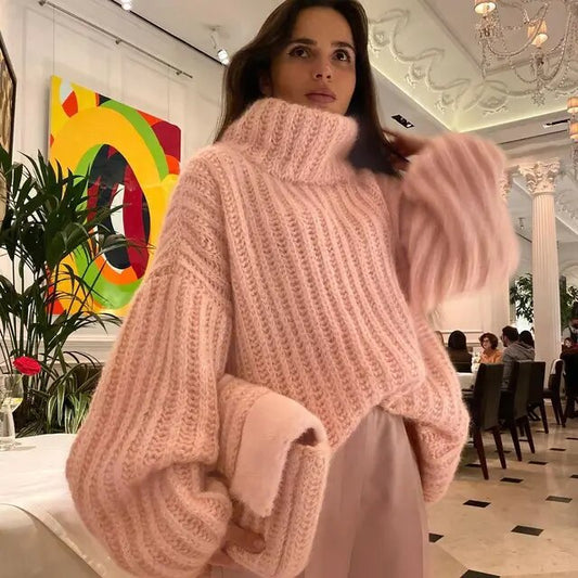 Übergroßer Rollkragen Grobstrickpullover Winter Damen